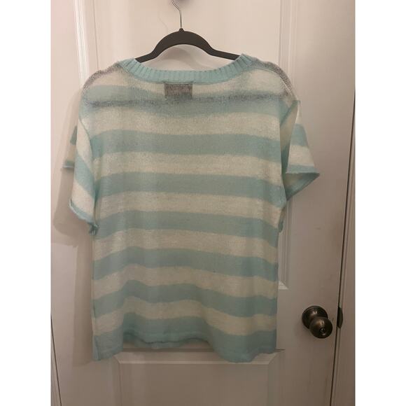 WILDFOX Bridgitte SEQUIN HEART STRIPED Sweater AQUA S Wool Blend boxy Fairy Tee - Picture 3 of 6